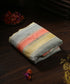 Handloom_Peach_And_Light_Grey_Brush_Paint_Organza_Banarasi_Fabric_With_Striped_Zari_Work_WeaverStory_01