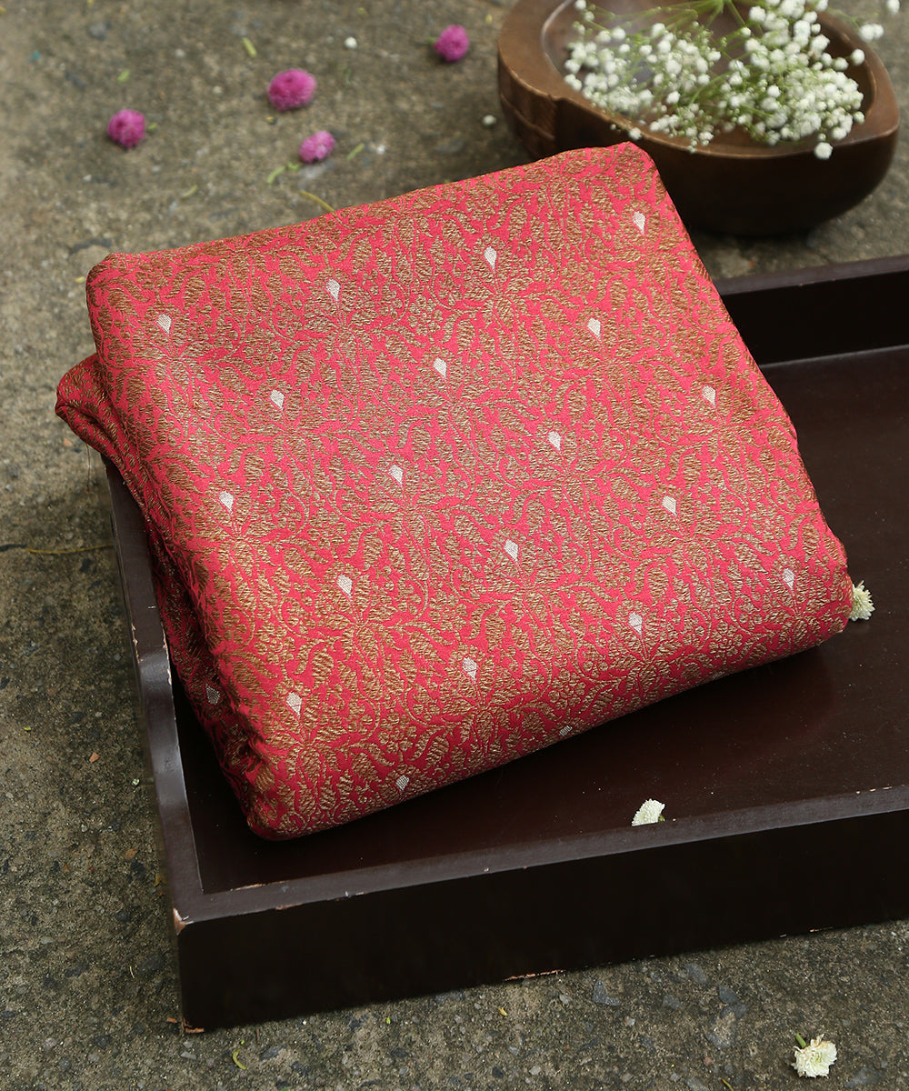 Strawberry_Pink_Handloom_Pure_Katan_Silk_Kimkhab_Banarasi_Fabric_In_Antique_Zari_WeaverStory_01