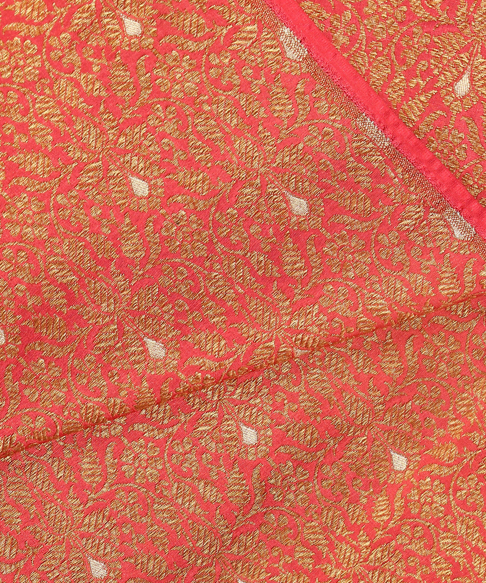 Strawberry_Pink_Handloom_Pure_Katan_Silk_Kimkhab_Banarasi_Fabric_In_Antique_Zari_WeaverStory_04