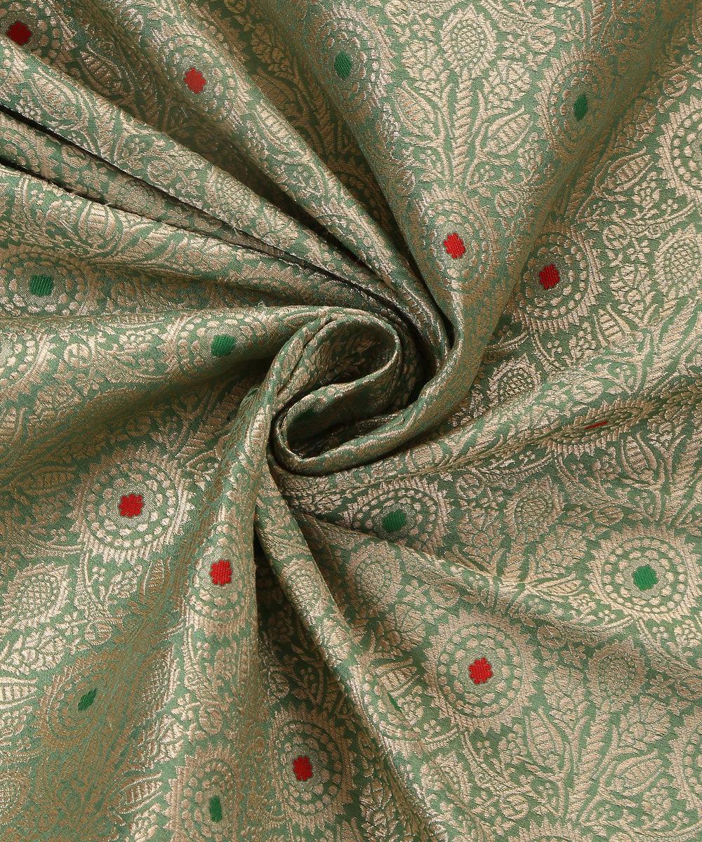 Sage_Green_Handloom_Pure_Katan_Silk_Kimkhab_Banarasi_Fabric_With_Antique_Zari_And_Mughal_Motifs_WeaverStory_05
