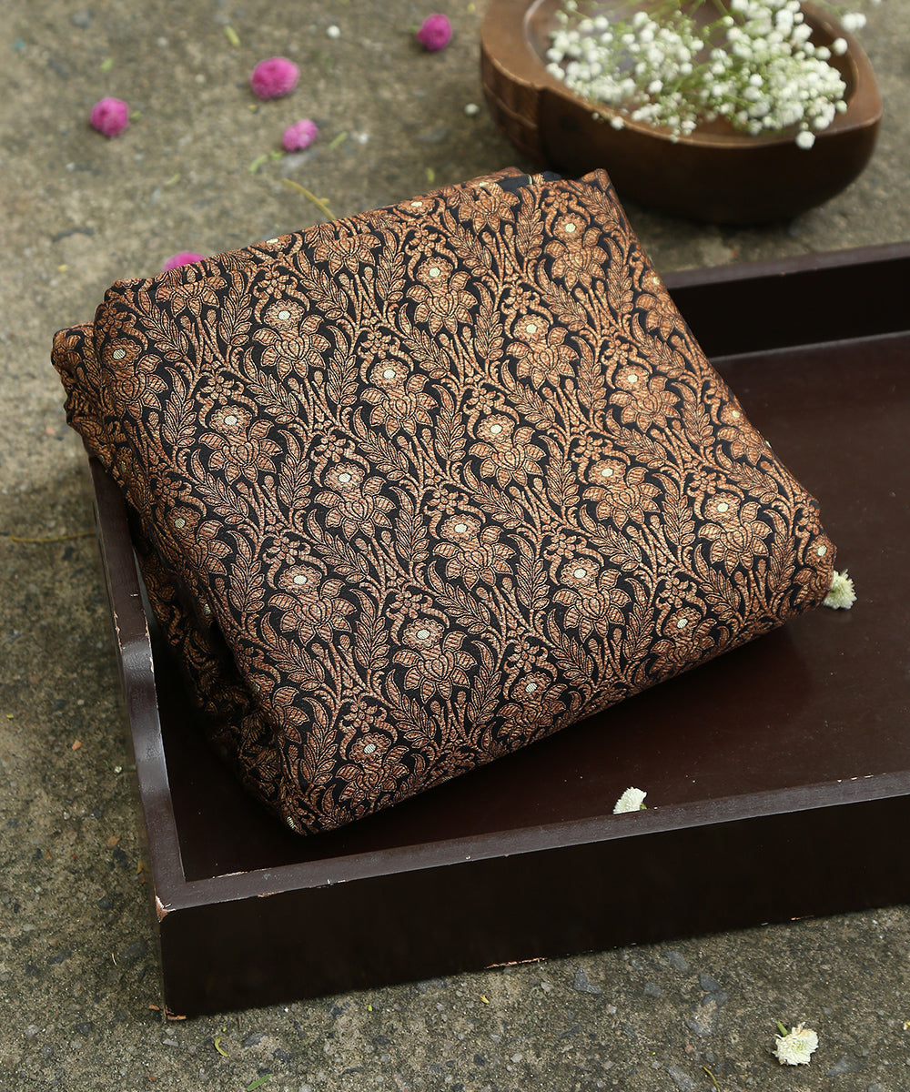 Handloom_Black_Pure_Katan_Silk_Kimkhab_Fabric_With_Mughal_Motif_WeaverStory_01