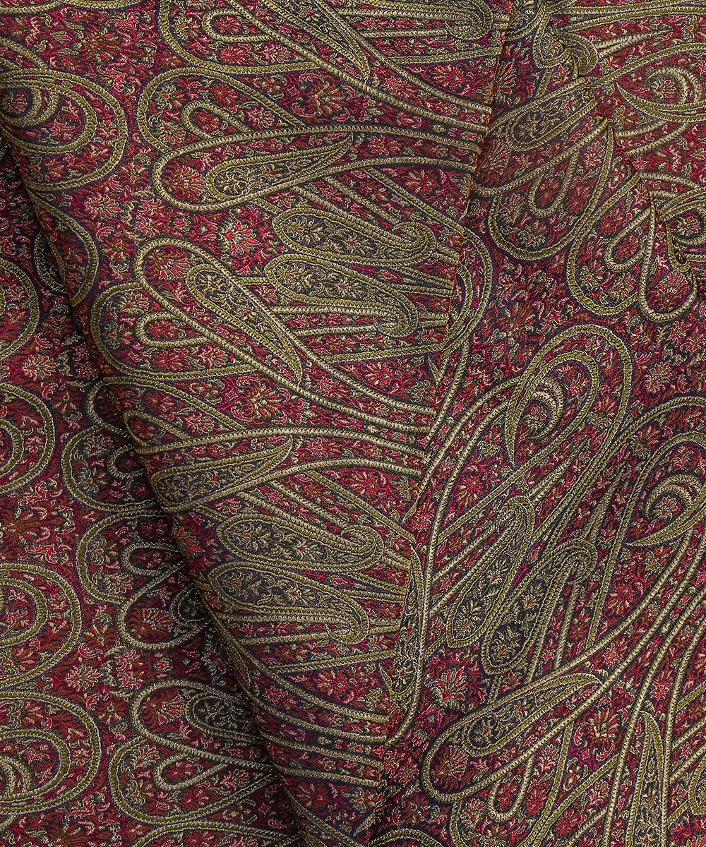 Navy_Blue_Handloom_Pure_Katan_Silk_Zari_Kimkhab_Banarasi_Fabric_With_Paisley_Resham_Three_Color_WeaverStory_04