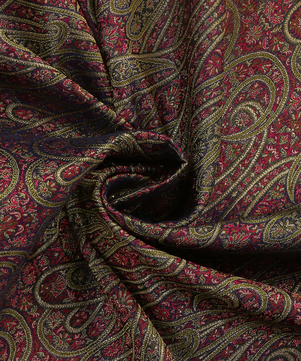 Navy_Blue_Handloom_Pure_Katan_Silk_Zari_Kimkhab_Banarasi_Fabric_With_Paisley_Resham_Three_Color_WeaverStory_05