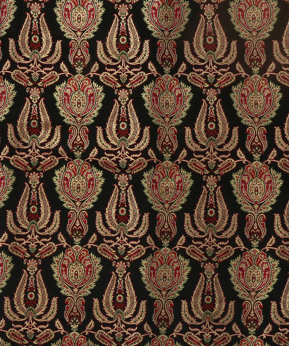 Black_Handloom_Pure_Katan_Silk_Kimkhab_Banarasi_Fabric_With_Multicolor_Meenakari_WeaverStory_03