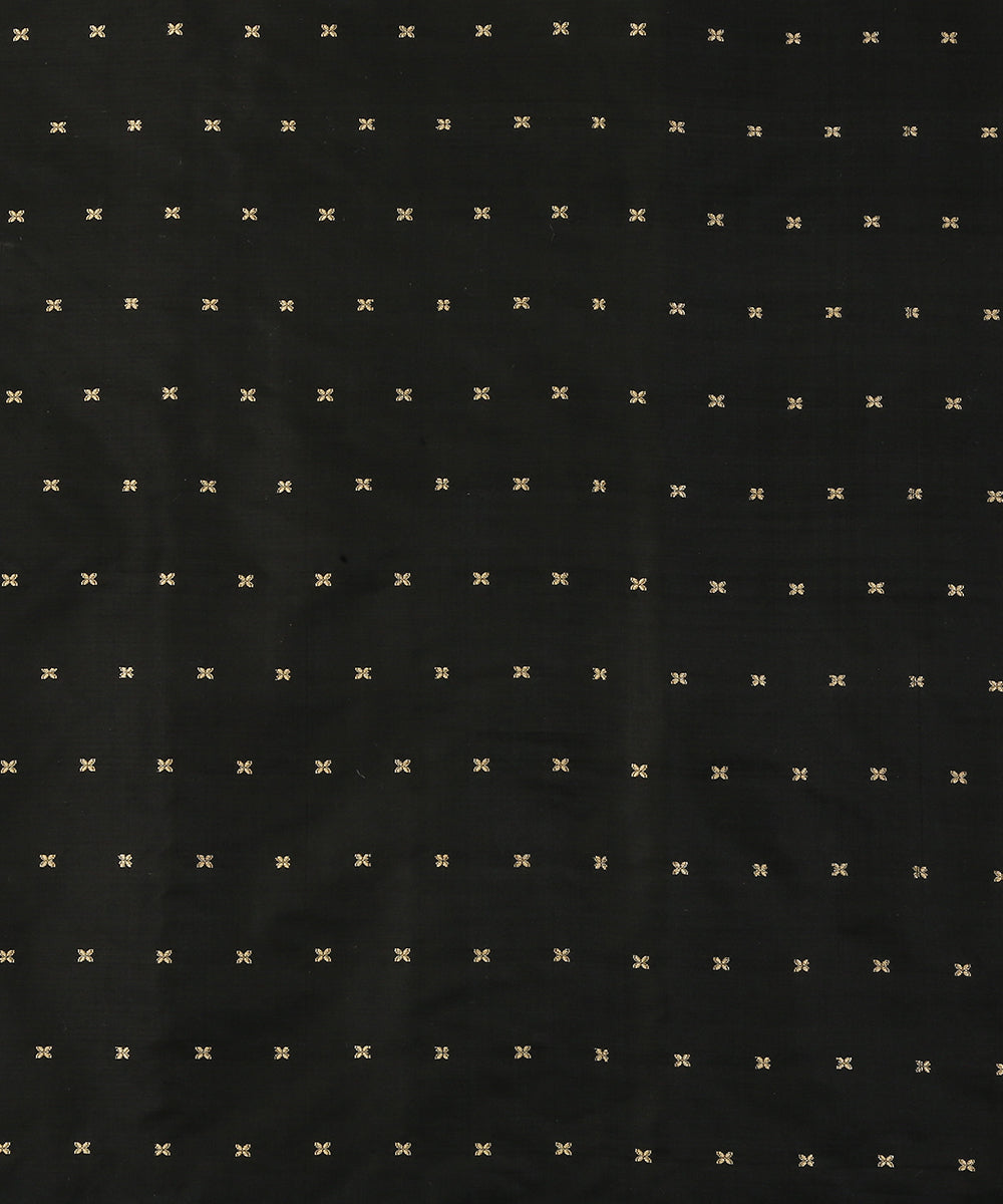 Black_Handloom_Pure_Katan_Silk_Banarasi_Fabric_With_Cutwork_Booti_WeaverStory_02