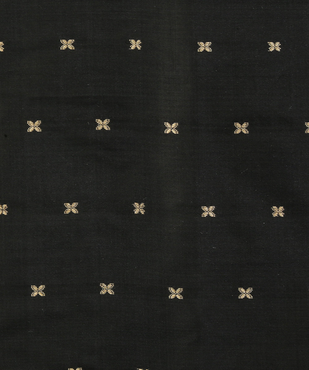 Black_Handloom_Pure_Katan_Silk_Banarasi_Fabric_With_Cutwork_Booti_WeaverStory_03