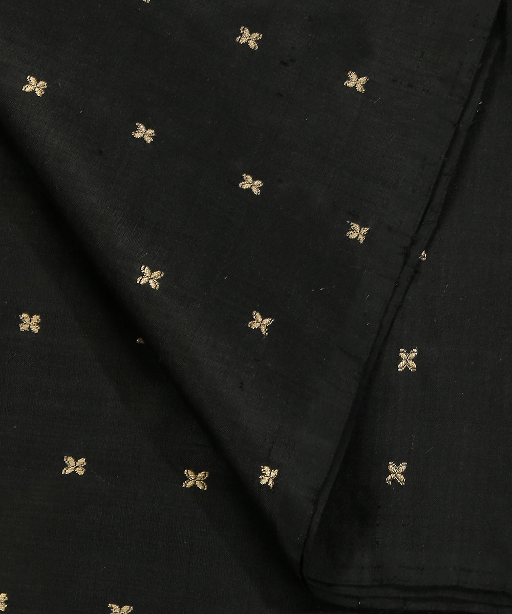 Black_Handloom_Pure_Katan_Silk_Banarasi_Fabric_With_Cutwork_Booti_WeaverStory_04