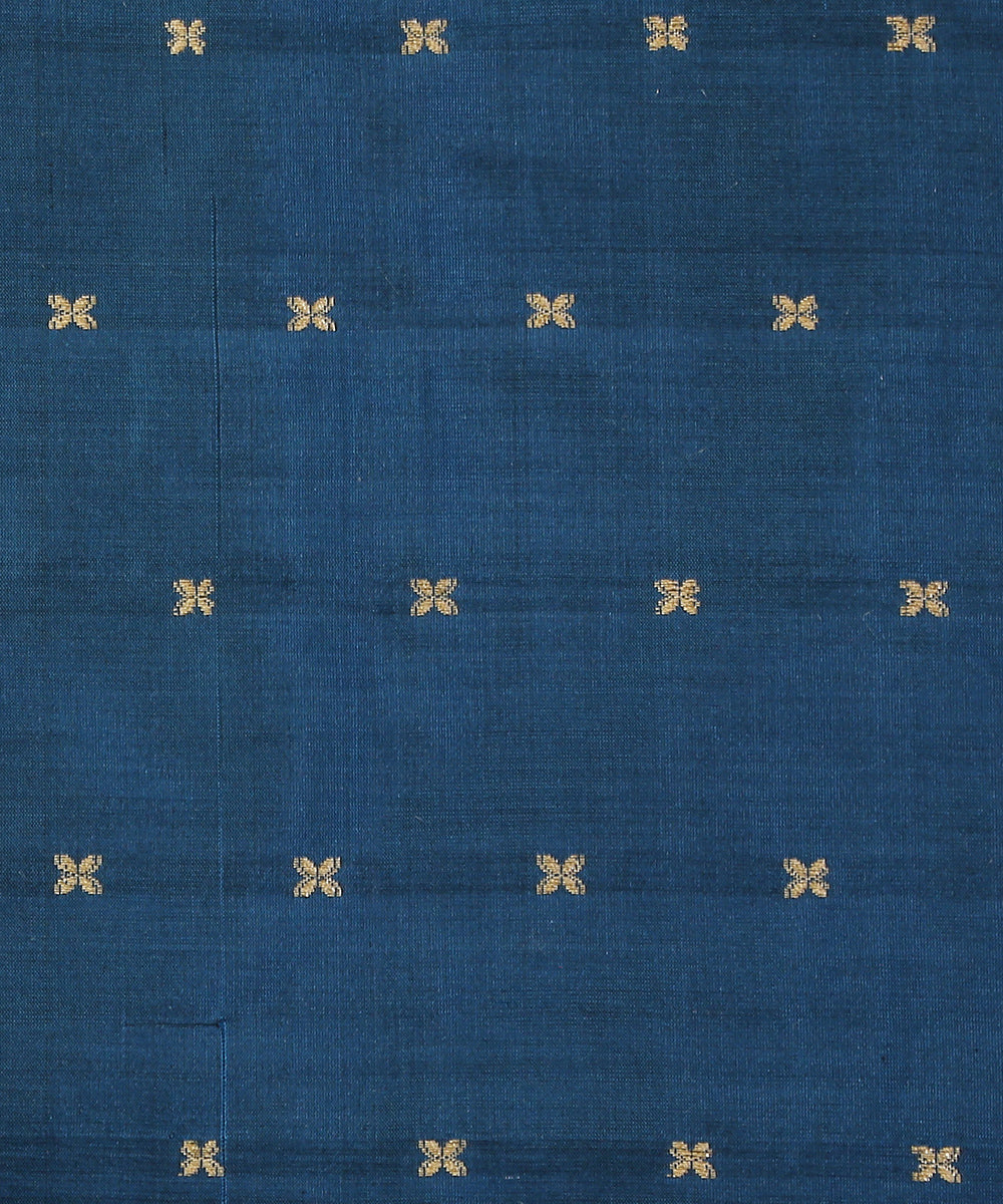 Dark_Blue_Handloom_Pure_Katan_Silk_Banarasi_Fabric_With_Cutwork_Booti_WeaverStory_03