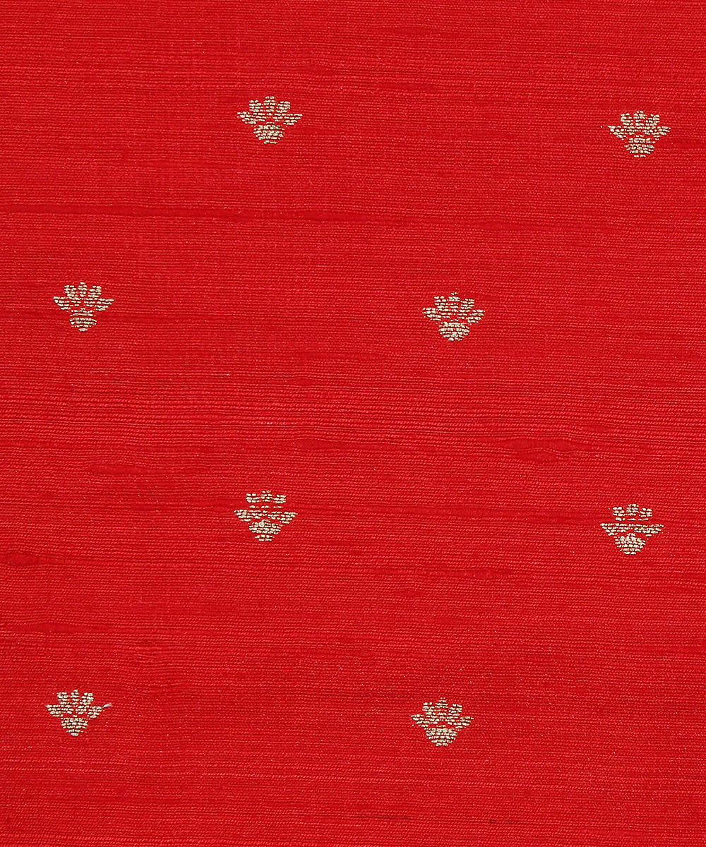Handloom_Red_Pure_Tussar_Silk_Banarasi_Fabric_With_Cutwork_Booti_WeaverStory_03