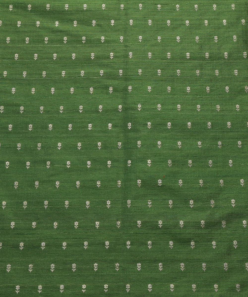 Handloom_Heena_Green_Pure_Tussar_Silk_Banarasi_Fabric_With_Cutwork_Booti_WeaverStory_02