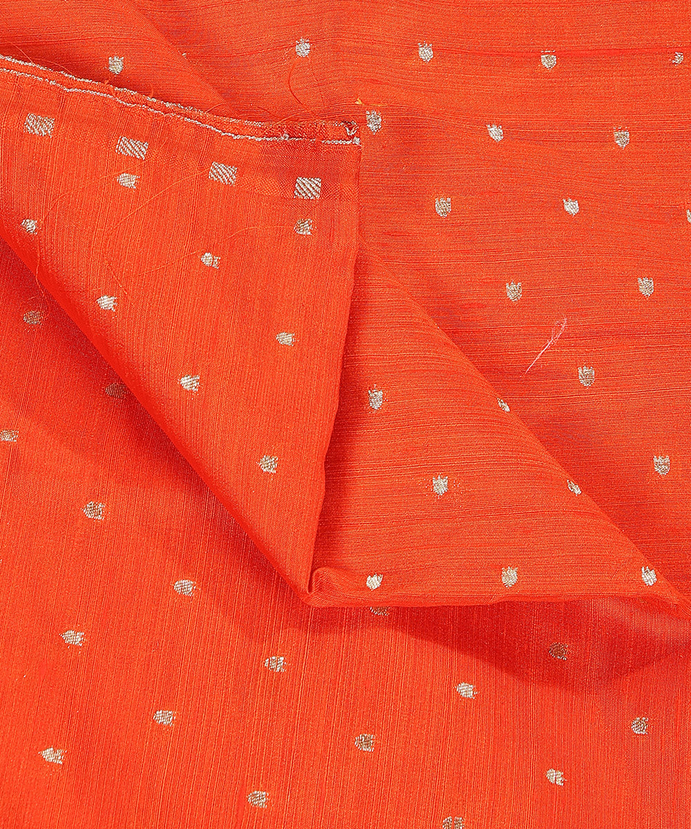 Handloom_Orange_Pure_Tussar_Silk_Banarasi_Fabric_With_Cutwork_Booti_WeaverStory_04