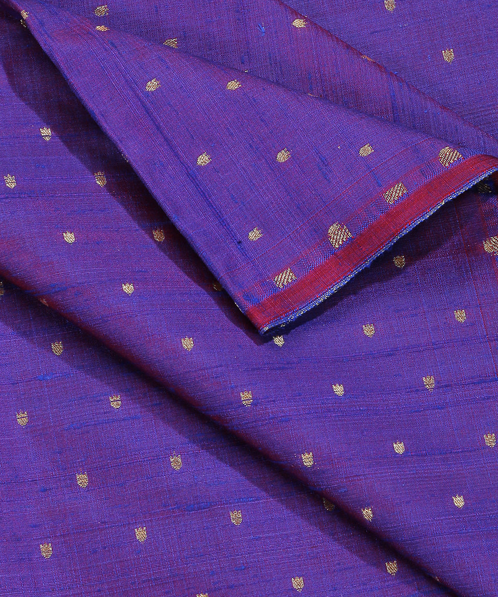 Handloom_Blue_Double_Shade_Pure_Tussar_Silk_Banarasi_Fabric_With_Cutwork_Booti_WeaverStory_04
