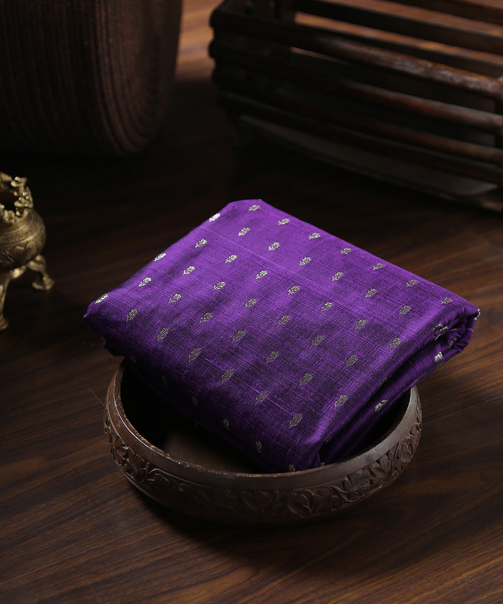 Handloom_Voilet_Pure_Tussar_Silk_Banarasi_Fabric_With_Cutwork_Booti_WeaverStory_01