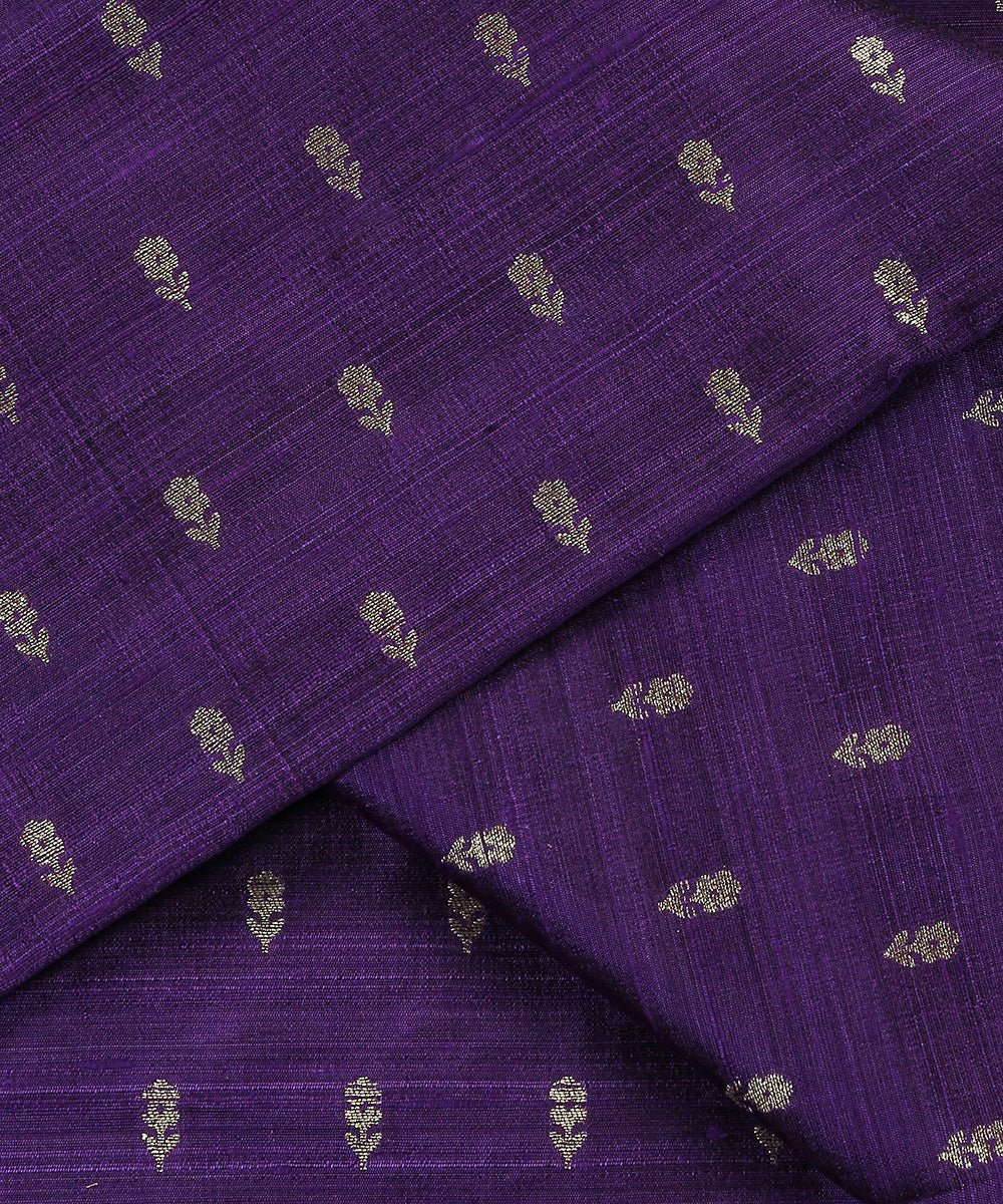 Handloom_Voilet_Pure_Tussar_Silk_Banarasi_Fabric_With_Cutwork_Booti_WeaverStory_04