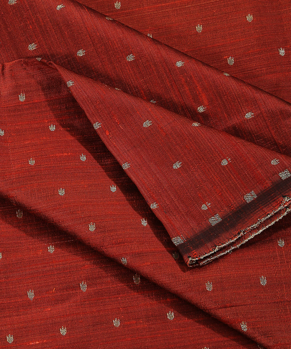 Handloom_Dark_Brown_Double_Shade_Pure_Tussar_Silk_Banarasi_Fabric_With_Cutwork_Booti_WeaverStory_04