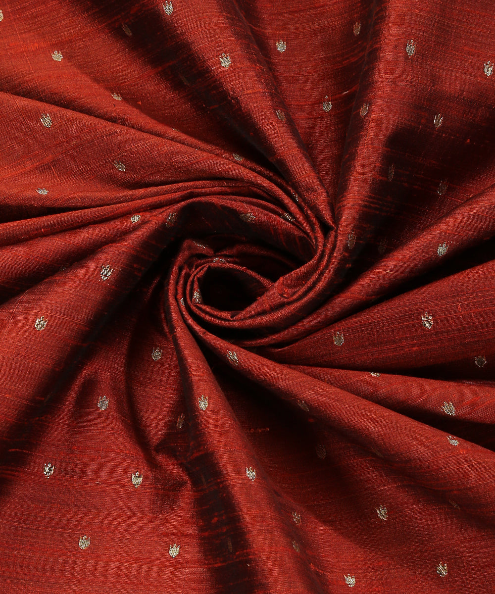 Handloom_Dark_Brown_Double_Shade_Pure_Tussar_Silk_Banarasi_Fabric_With_Cutwork_Booti_WeaverStory_05