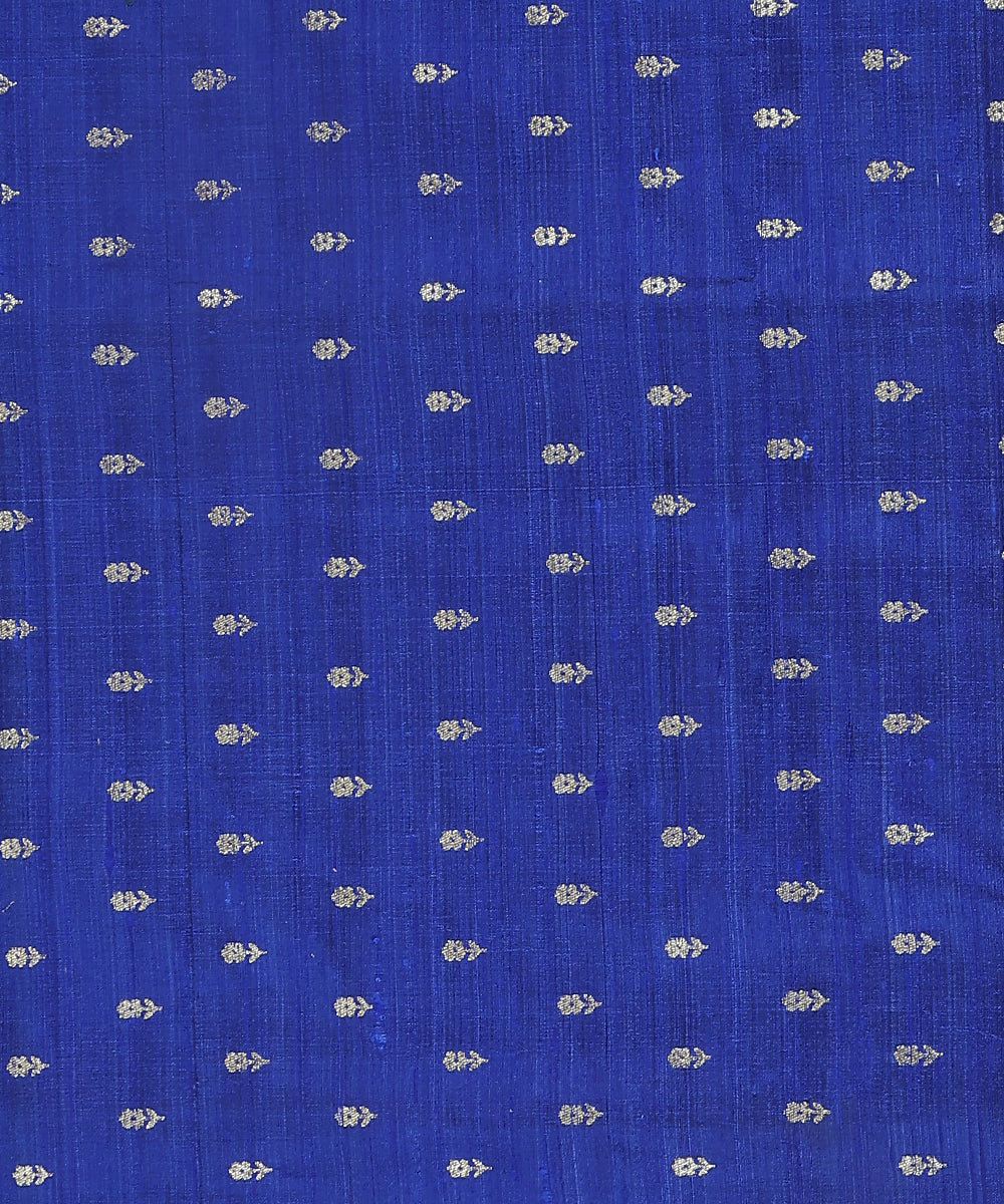 Ink_Blue_Handloom_Pure_Tussar_Silk_Banarasi_Fabric_With_Cutwork_Booti_WeaverStory_03