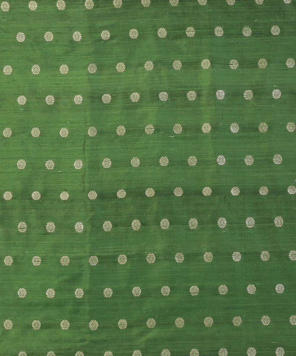 Green_Handloom_Pure_Tussar_Silk_Banarasi_Fabric_With_Cutwork_Booti_WeaverStory_02