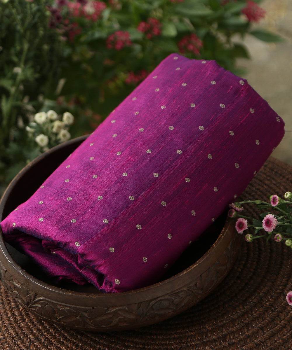 Handloom_Purple_Double_Shade_Pure_Tussar_Silk_Banarasi_Fabric_With_Cutwork_Booti_WeaverStory_01