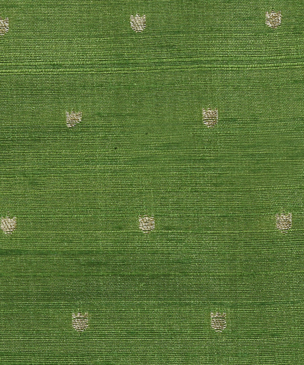 Green_Handloom_Pure_Tussar_Silk_Banarasi_Fabric_With_Cutwork_Booti_WeaverStory_03