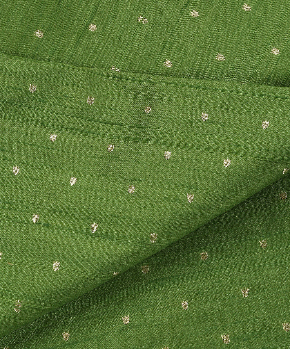 Green_Handloom_Pure_Tussar_Silk_Banarasi_Fabric_With_Cutwork_Booti_WeaverStory_04