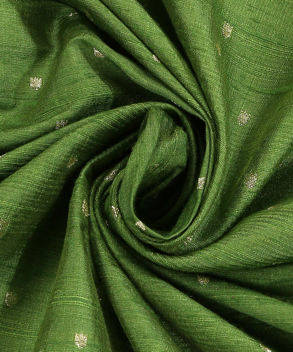 Green_Handloom_Pure_Tussar_Silk_Banarasi_Fabric_With_Cutwork_Booti_WeaverStory_05