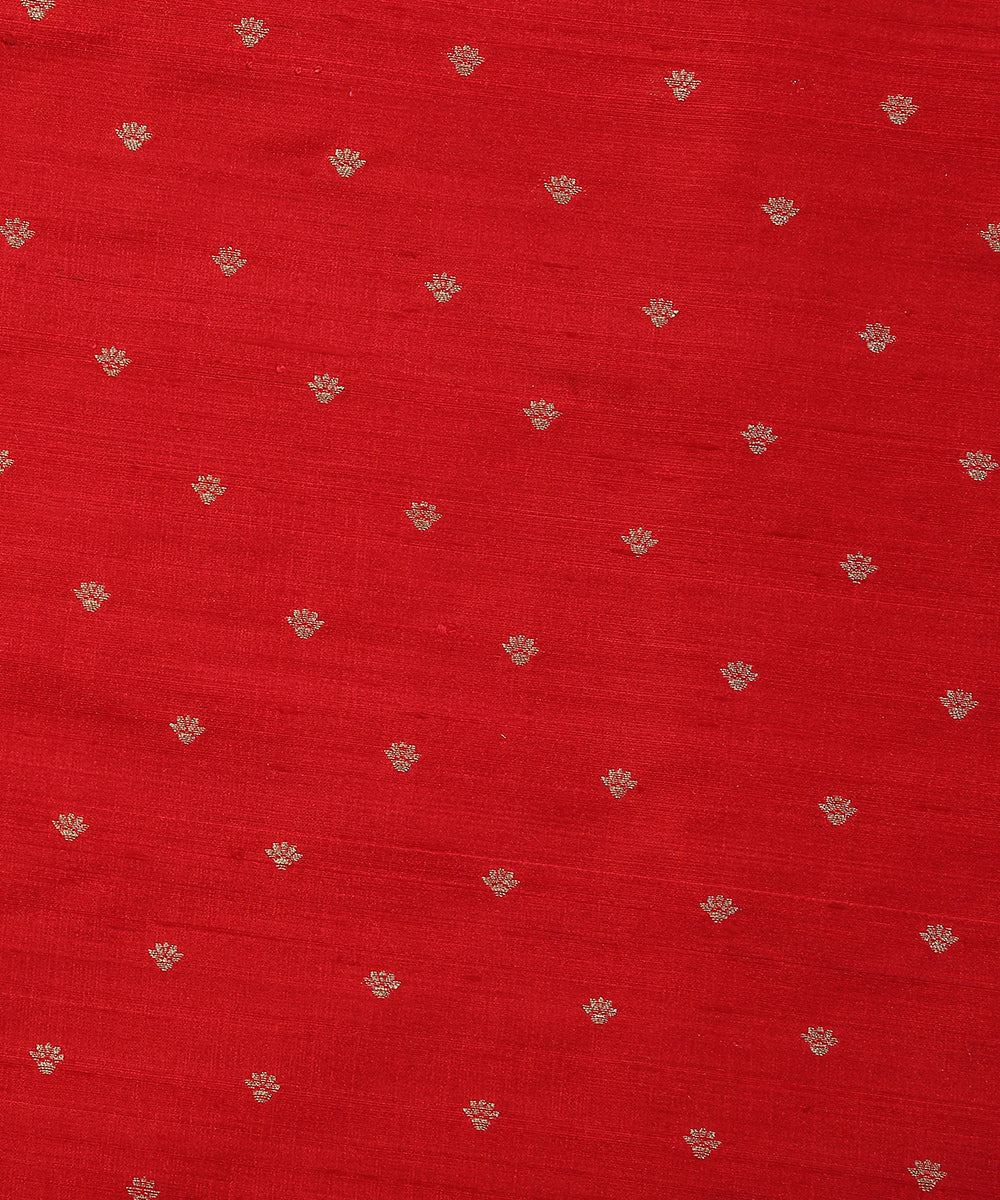 Red_Handloom_Pure_Tussar_Silk_Banarasi_Fabric_With_Cutwork_Booti_WeaverStory_03