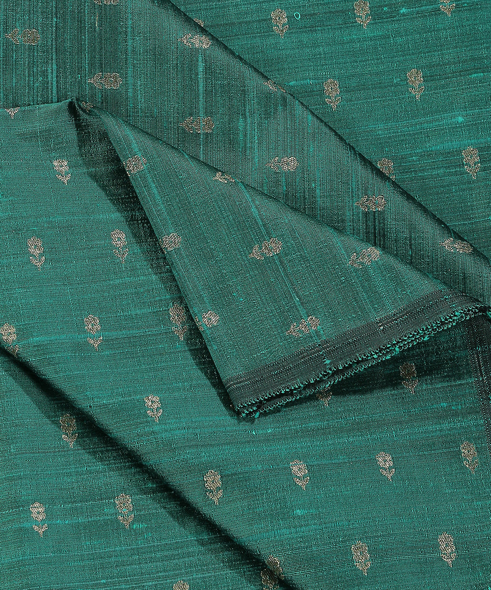 Dark_Mint_Green_Handloom_Pure_Tussar_Silk_Banarasi_Fabric_With_Cutwork_Booti_WeaverStory_04