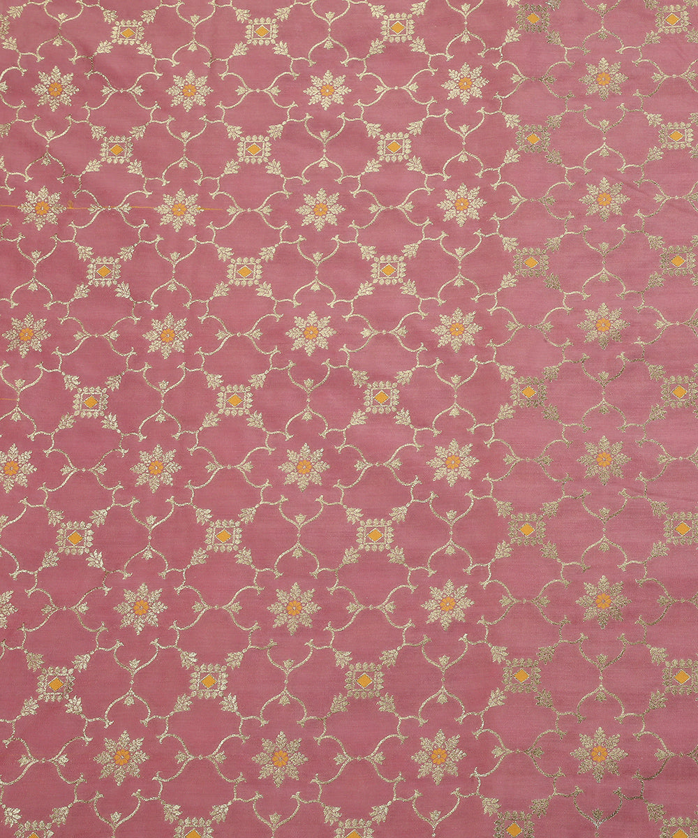 Handloom_Pastel_Peach_Pure_Moonga_Silk_Banarasi_Fabric_With_Cutwork_Jaal_WeaverStory_02