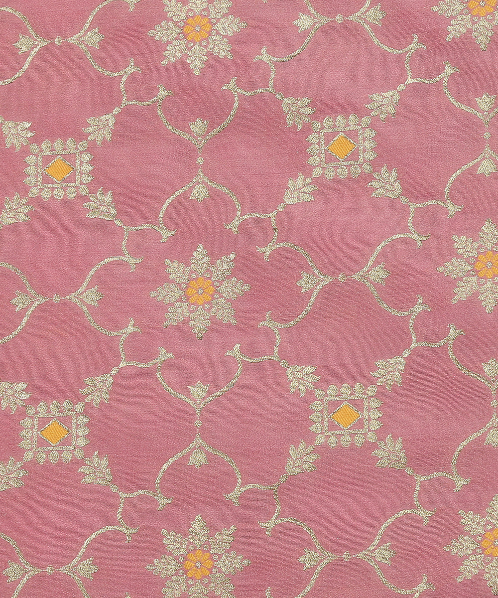 Handloom_Pastel_Peach_Pure_Moonga_Silk_Banarasi_Fabric_With_Cutwork_Jaal_WeaverStory_03