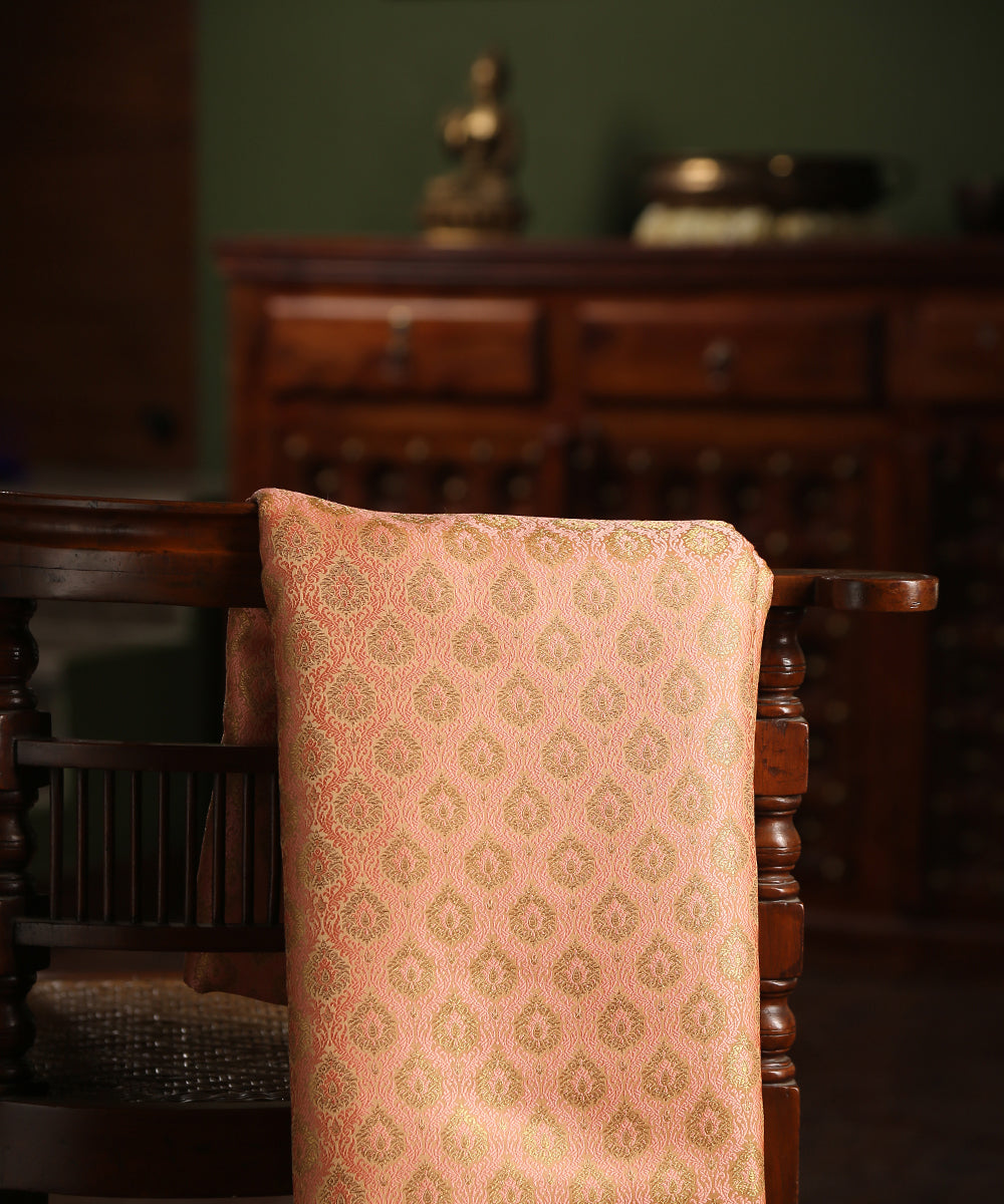 Peach_Handloom_Pure_Katan_Silk_Brocade_Banarasi_Fabric_With_Tanchoi_Weave_WeaverStory_01
