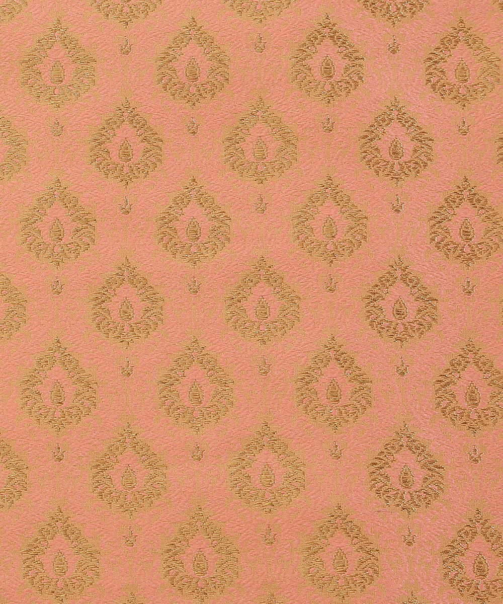 Peach_Handloom_Pure_Katan_Silk_Brocade_Banarasi_Fabric_With_Tanchoi_Weave_WeaverStory_03