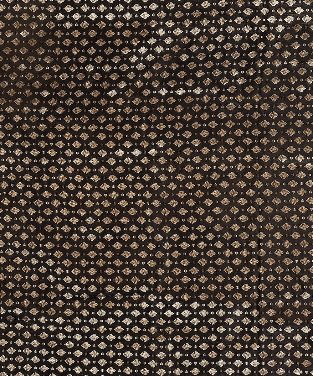 Black_Handloom_Pure_Satin_Silk_Kimkhab_Banarasi_Fabric_With_Gold_Zari_Booti_WeaverStory_02