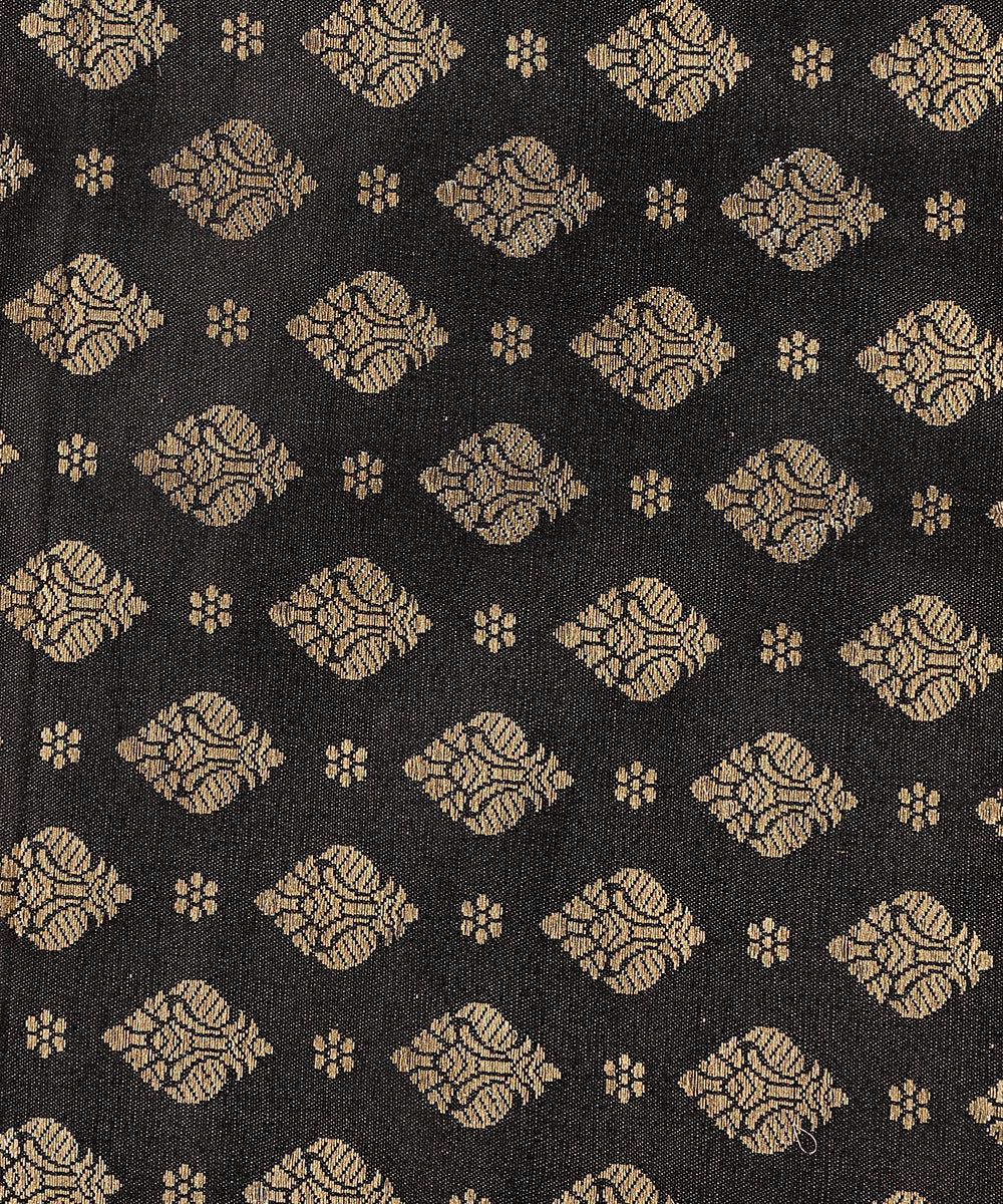 Black_Handloom_Pure_Satin_Silk_Kimkhab_Banarasi_Fabric_With_Gold_Zari_Booti_WeaverStory_03