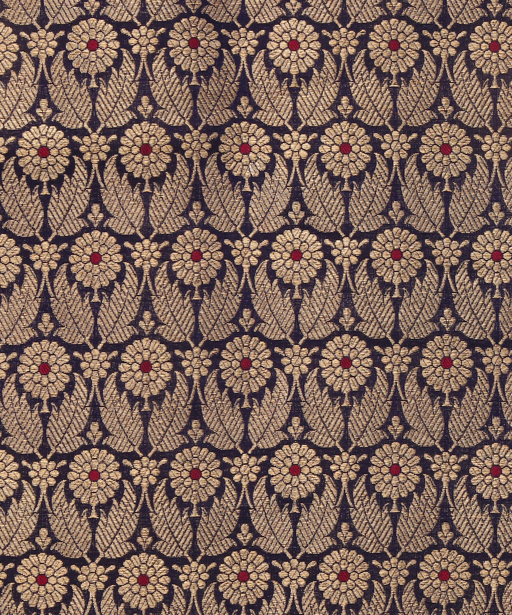 Handloom_Navy_Blue_Pure_Katan_Silk_Banarasi_Kimkhab_Fabric_With_Meena_Booti_WeaverStory_03