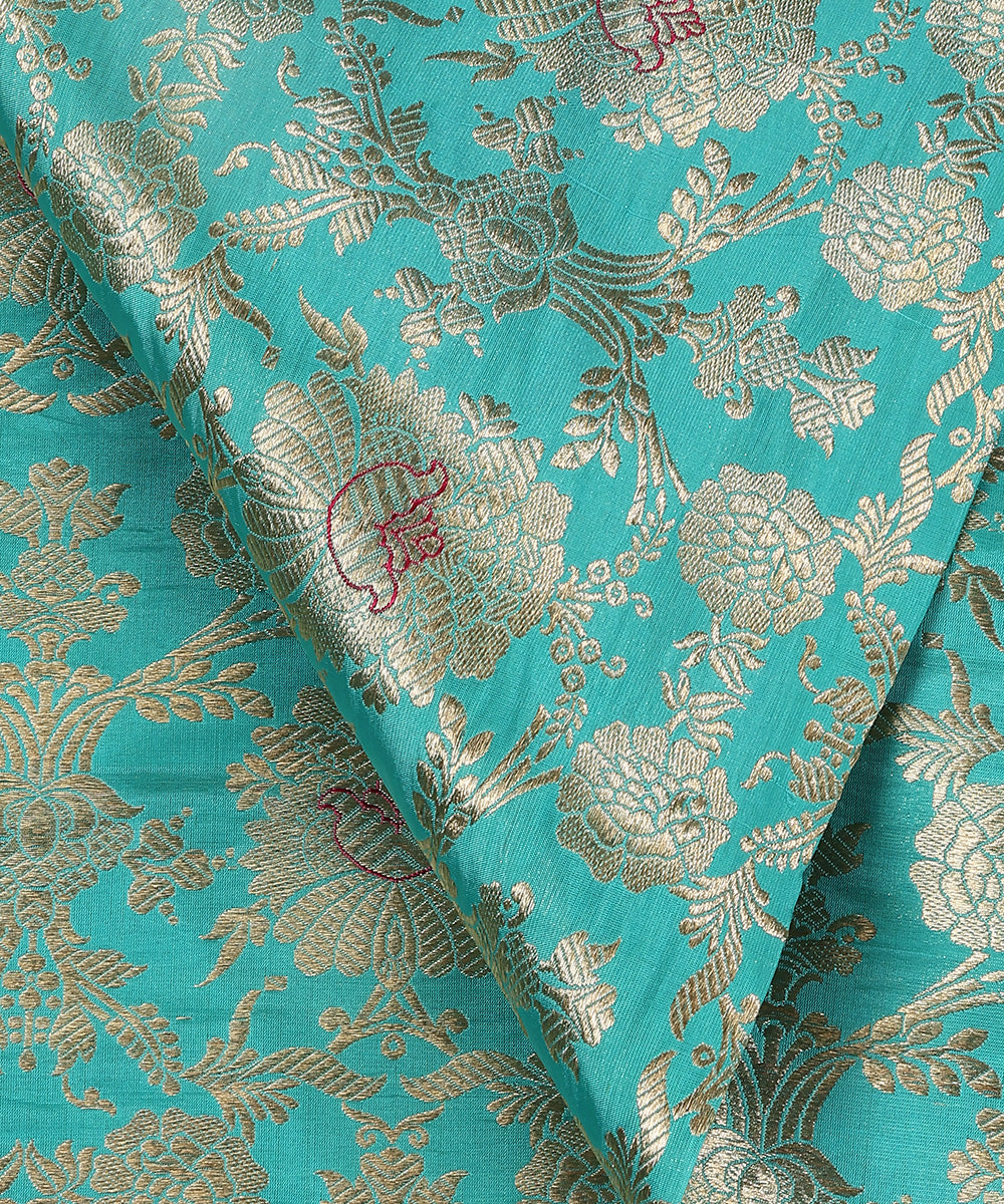 Aqua_Green_Handloom_Pure_Katan_Silk_Kimkhab_Banarasi_Fabric_With_Odhna_Jaal_WeaverStory_04