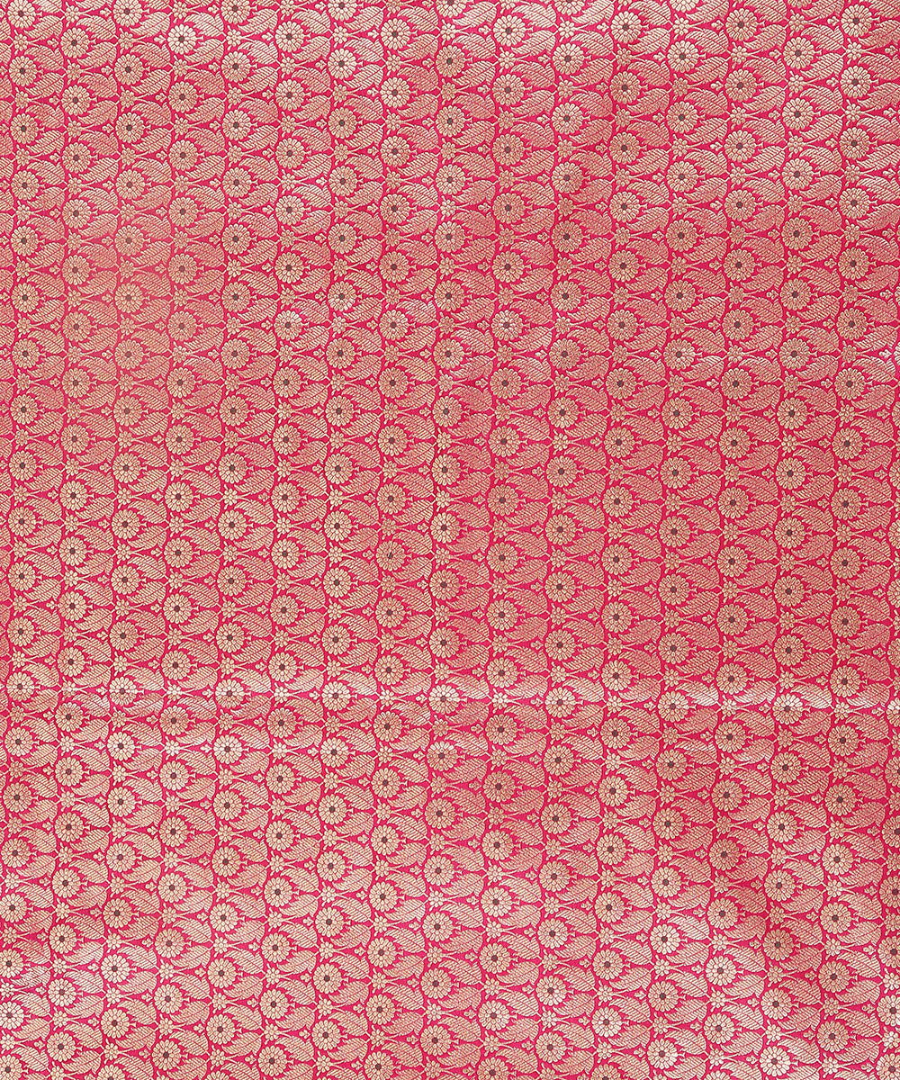 Handloom_Pink_Pure_Katan_Silk_Kimkhab_Banarasi_Fabric_With_Green_Meenakari_WeaverStory_02