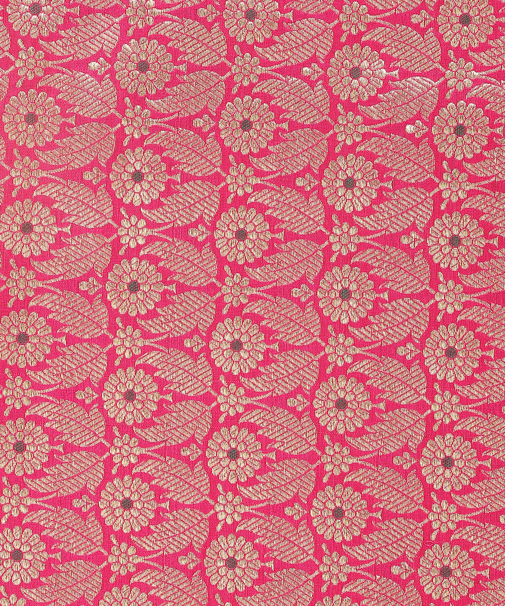 Handloom_Pink_Pure_Katan_Silk_Kimkhab_Banarasi_Fabric_With_Green_Meenakari_WeaverStory_03
