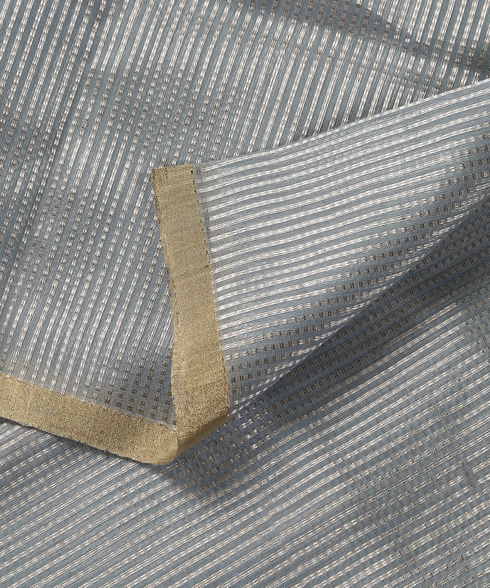Handloom_Grey_Tissue_Silk_Banarasi_Fabric_With_Zari_Stripes_WeaverStory_04