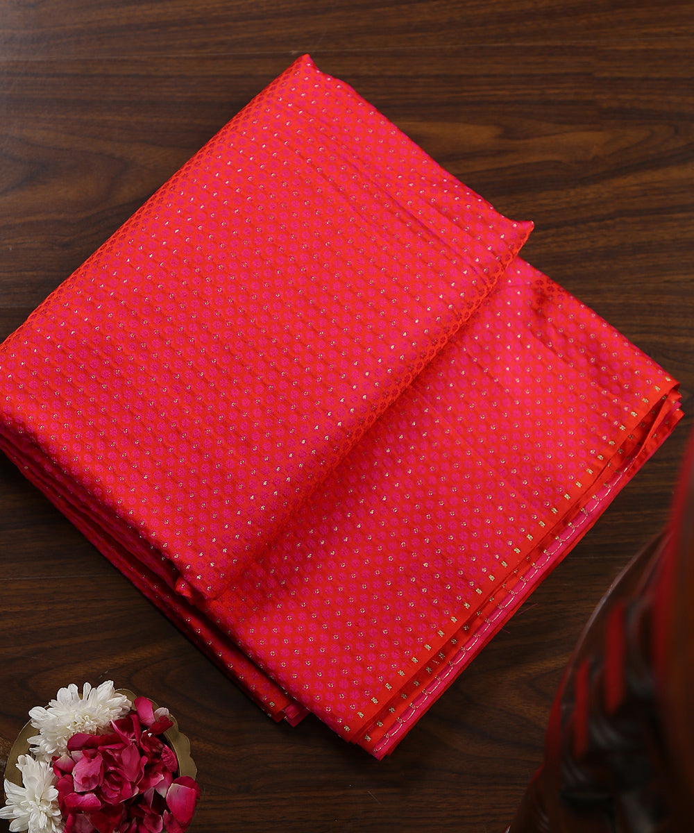 Rani_Pink_Handloom_Tanchoi_Banarasi_Fabric_With_Zari_Booti_WeaverStory_01