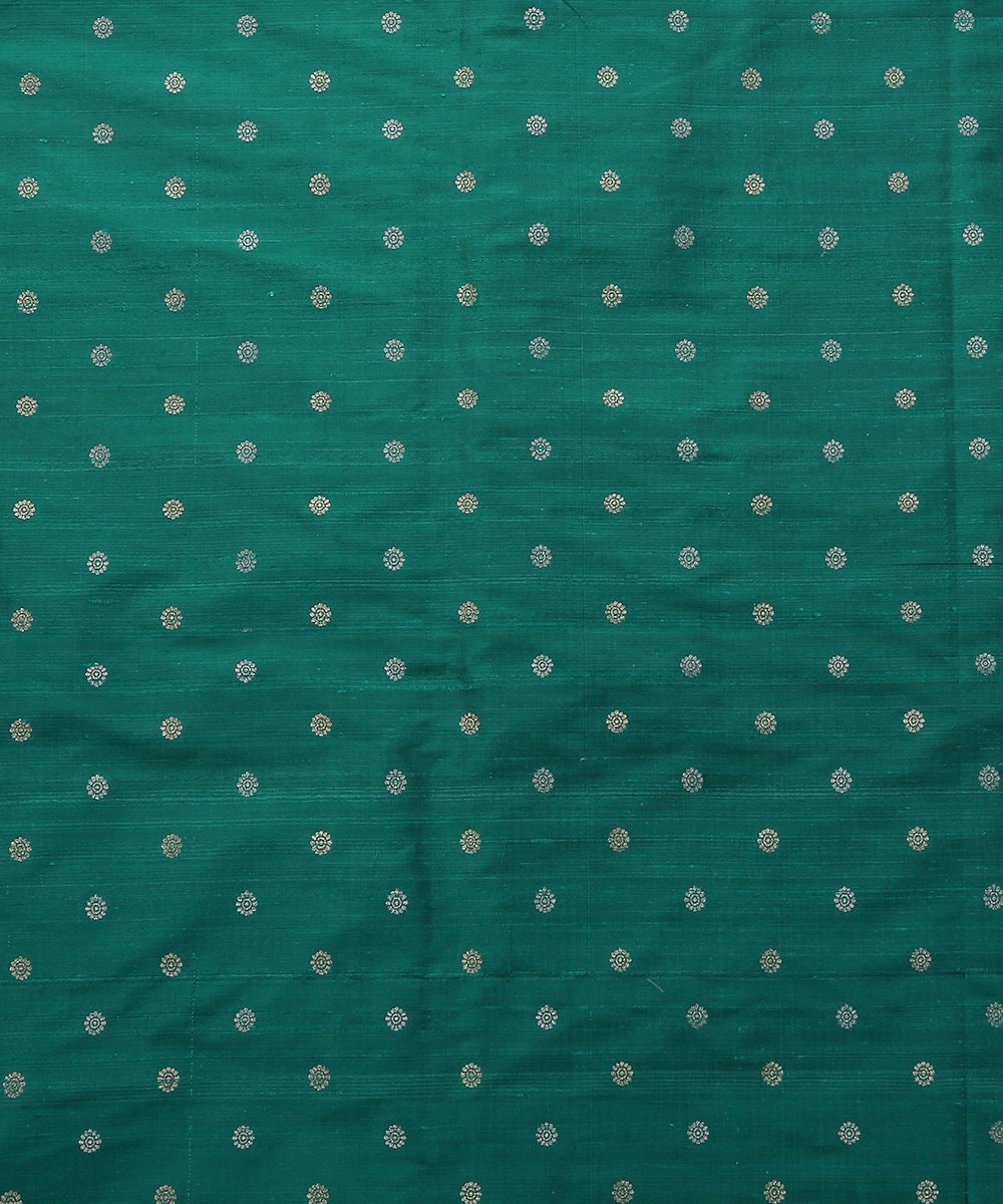 Handloom_Teal_Green_Tusser_Silk_Banarasi_Fabric_with_Booti_WeaverStory_02