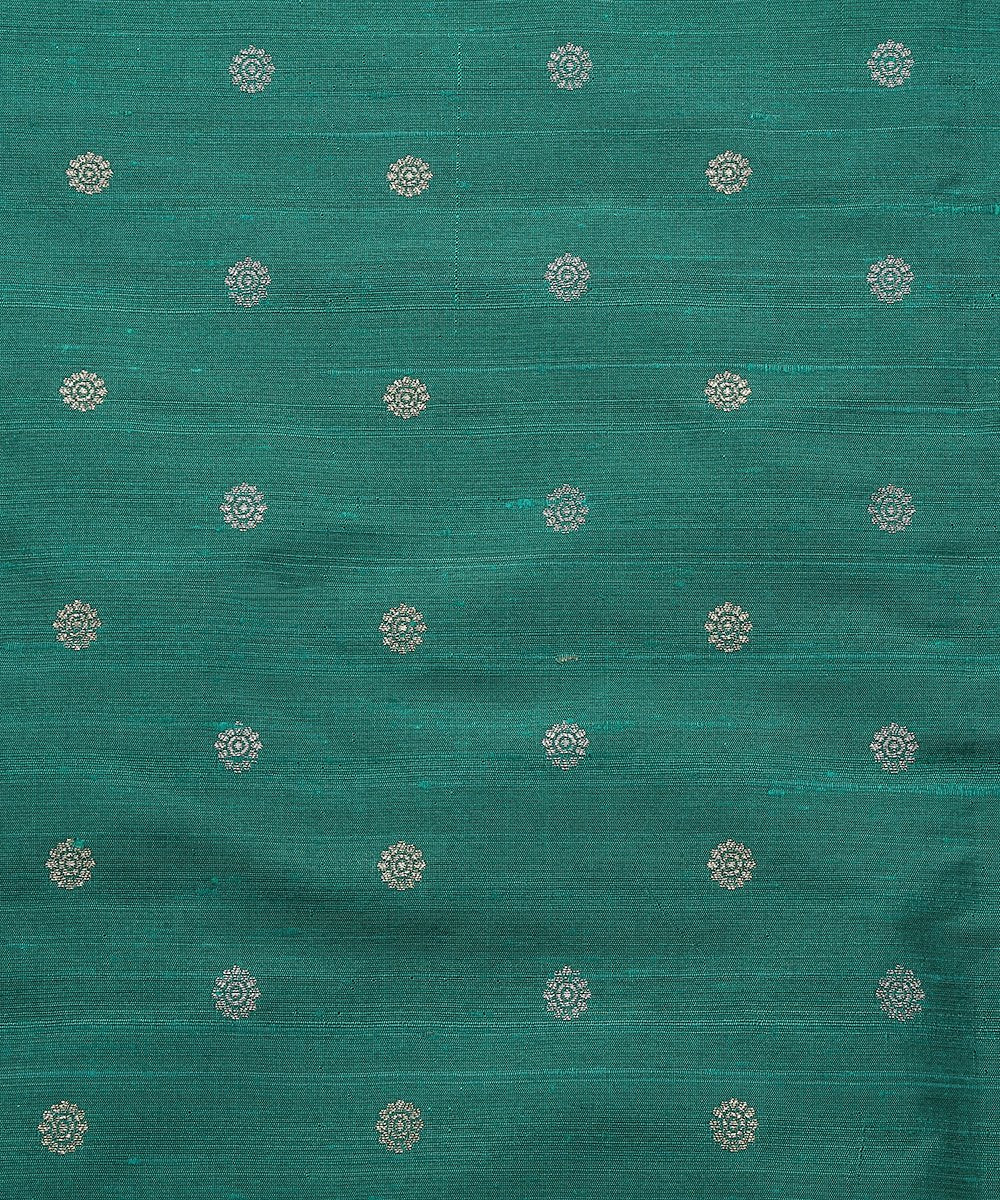 Handloom_Teal_Green_Tusser_Silk_Banarasi_Fabric_with_Booti_WeaverStory_03