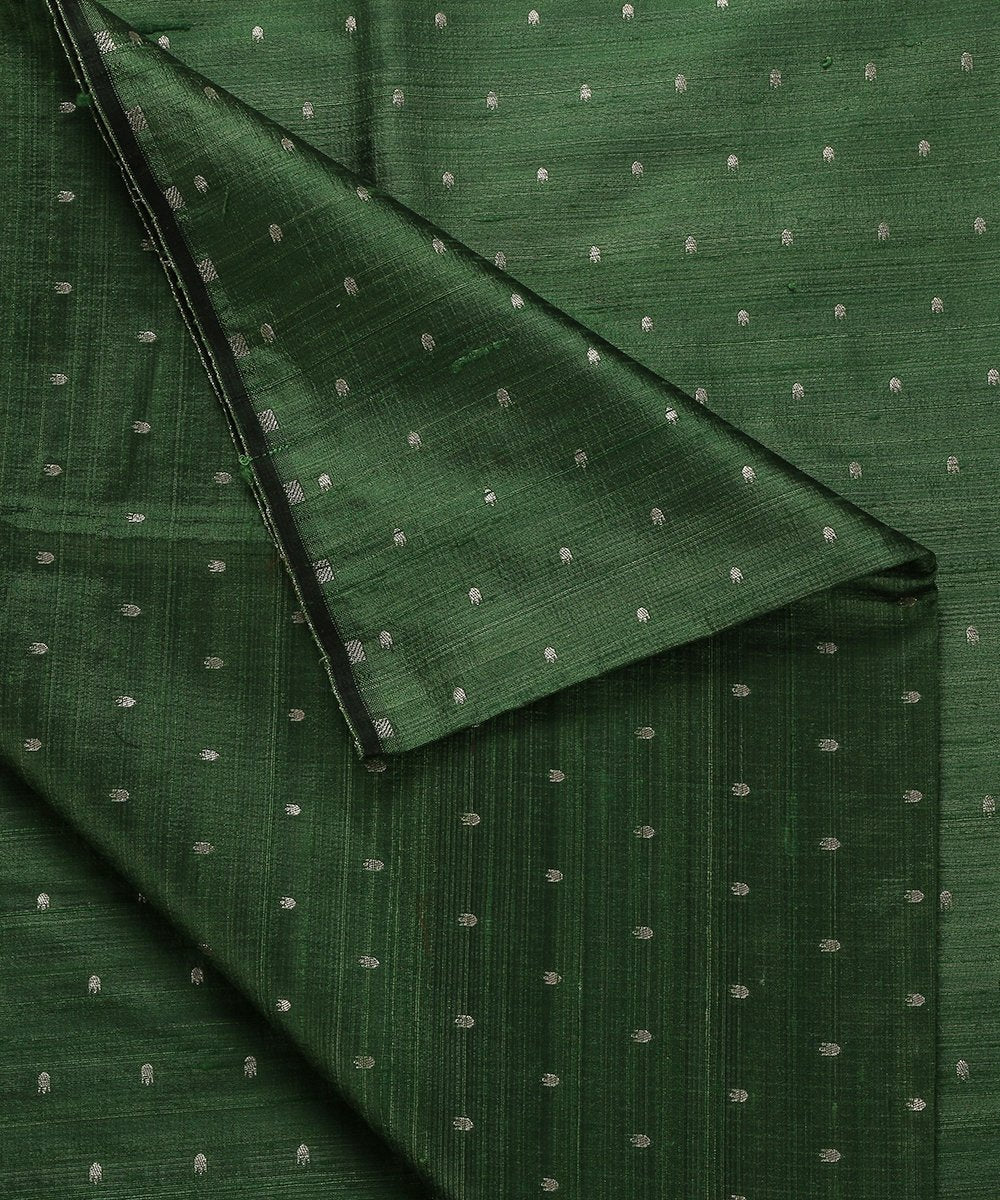 Handloom_Green_Banarasi_Tusser_Silk_Fabric_with_Booti_WeaverStory_04