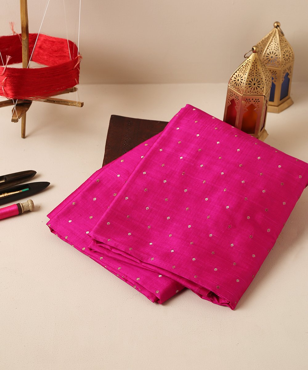 Majenta_Handloom_Tusser_Silk_Banarasi_Fabric_with_Booti_Design_WeaverStory_01