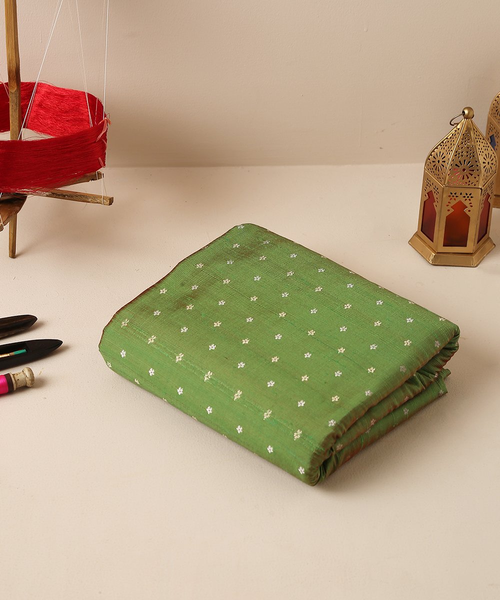 Green_Dual_Tone_Tusser_Silk_Banarasi_Fabric_with_Booti_Design_WeaverStory_01