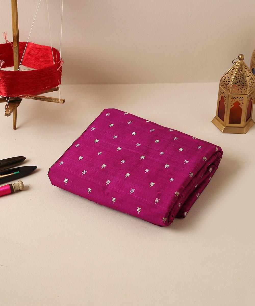 Handloom_Plum_Banarasi_Tusser_Silk_Booti_Fabric_WeaverStory_01