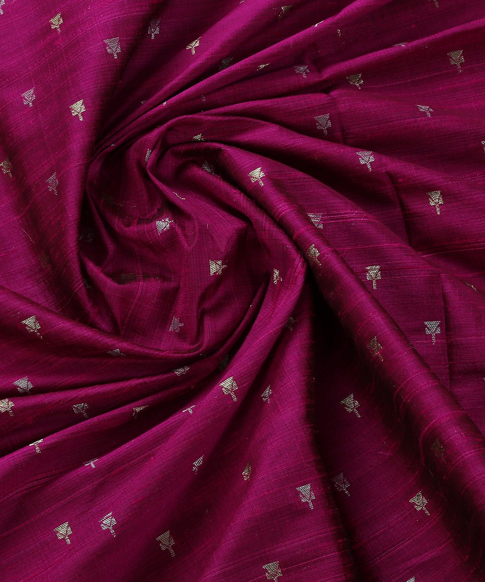 Handloom_Plum_Banarasi_Tusser_Silk_Booti_Fabric_WeaverStory_05