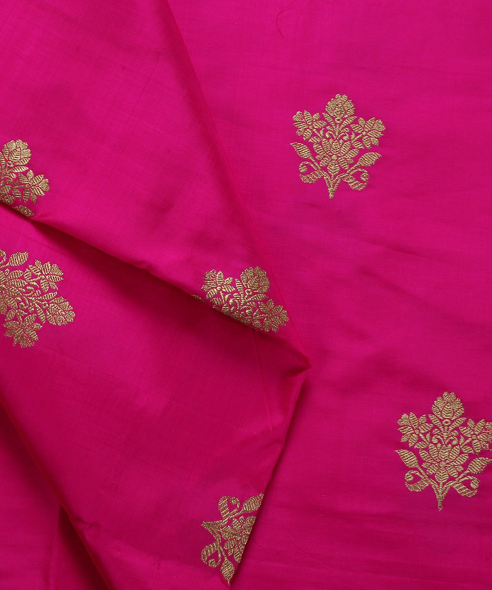 Hot_Pink_Handloom_Dupion_Silk_Banarasi_Fabric_wih_Zari_Boota_WeaverStory_04