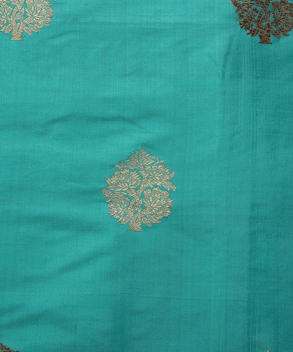 Handloom_Aqua_Dupion_Silk_Banarasi_Fabric_with_Zari_Boota_WeaverStory_03