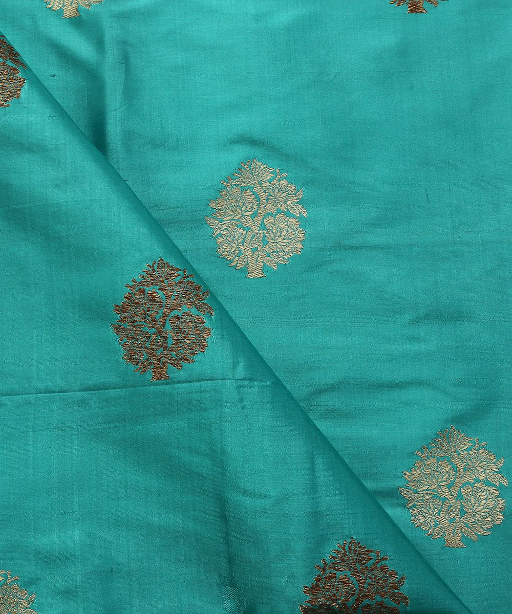 Handloom_Aqua_Dupion_Silk_Banarasi_Fabric_with_Zari_Boota_WeaverStory_04